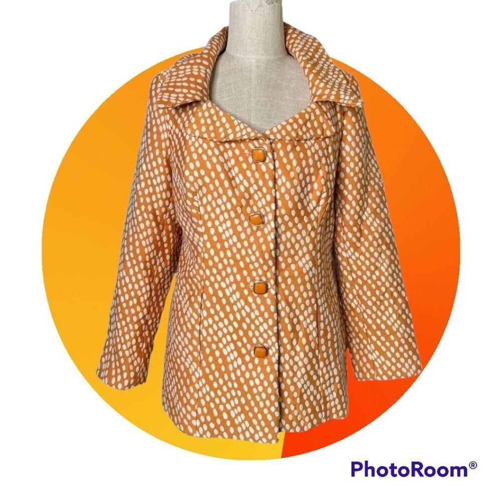 Retro 70s Monroe & Main Polka Dot Orange Blazer - Size 6